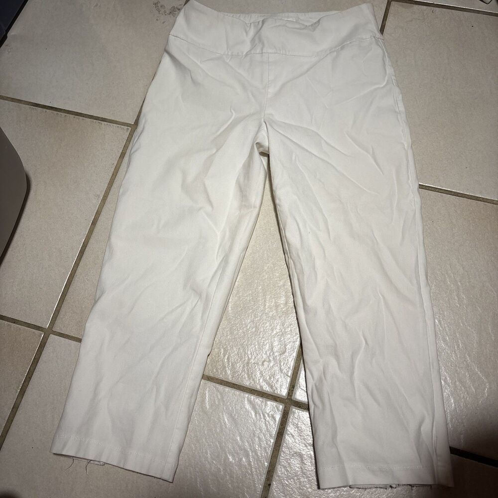 Joseph Ribkoff Pants Womens 4 White Capri Crop Elastic Waist Rhinestone